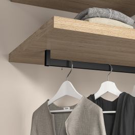 Emuca Lote de 2 barras para armario Luxe de longitud 0.75m con soportes, Aluminio y Plástico, Pintado negro texturizado