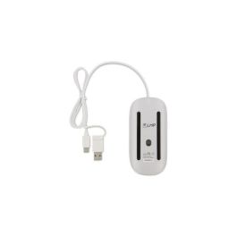 LMP Easy Mouse Ratón Óptico USB-C y USB-A (2 en 1) 1600 dpi para Mac/PC, 2 Botones, Rueda, Base Aluminio Plata/Blanco