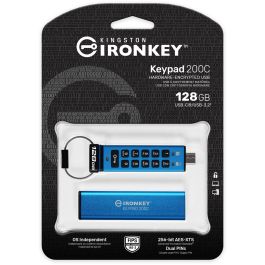 Kingston IronKey Keypad 200C Memoria USB-C 128GB FIPS 140-3 Nivel 3 AES-256 Teclado Antigolpes Resistente Agua Polvo
