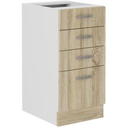 Mueble bajo SARA - 4 cajones - Decoración roble Sonoma - L40xP48xH82 cm - Encimera no incluida - Fabricado en Polonia