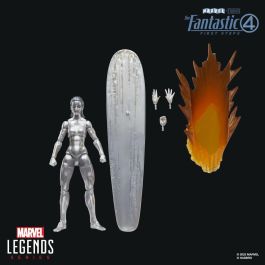 Hasbro Figura Estela Plateada Marvel Los 4 Fantásticos 15cm Articulada con 5 Accesorios, Manos Alternativas, Tabla de Surf y Base