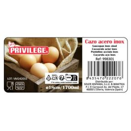 Cazo Privilege 18 cm 1700 ml acero inoxidable (12 Unidades) Cazo Privilege 18 cm 1700 ml acero inoxidable (12 Unidades)