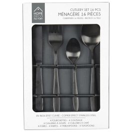 Home Deco Factory Cubertería 16 Piezas Negra Colección Lounge Acero Inoxidable