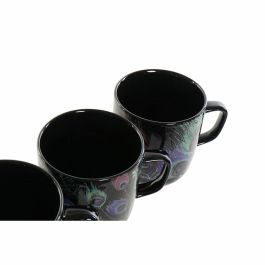 Taza Mug DKD Home Decor Porcelana Negro Rosa (11.5 x 8.5 x 10 cm) (3 pcs) (380 ml)