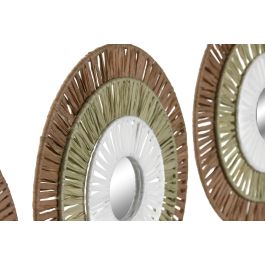 DKD Home Decor Set 3 Piezas Decoracion Pared Boho Natural Blanco 20 x 20 cm Rafia Metal