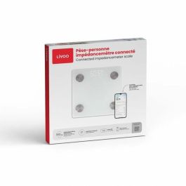 Livoo Báscula de impedancia conectada DOM528W, 17 indicadores, Máx. 180 kg, 8 perfiles de usuario, Pantalla LED, Blanco