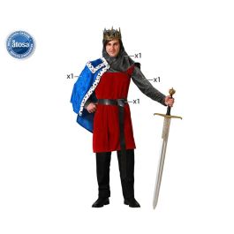 Disfraz Rey Medieval Hombre Adulto Capa Azul Túnica Cinturón Capucha Carnaval Temática Edad Media Poliéster XS-S