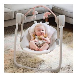 Ingenuity Columpio compacto Ingenio Flora con 6 velocidades, 12 melodías, barra de juegos y reposacabezas de unicornio para bebé niña