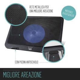 Ewent EW1250 Soporte de Refrigeración para Portátil hasta 16", Ventilador Silencioso 125mm, USB, Antideslizante