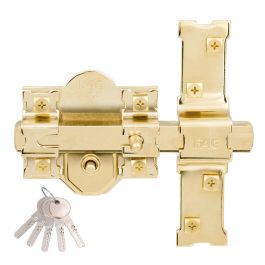Fac Cerrojo tradicional de sobreponer con cilindro 301-rp/80 dorado F01115, 5 llaves de seguridad