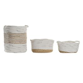 Cesta Boho DKD Home Decor Blanco Natural 26 x 42 x 36 cm Set de 3