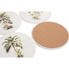 DKD Home Decor Posavasos Tropical Palmera de Dolomita y Corcho Verde Blanco 10.8x10.8x0.7 cm (72 Unidades)