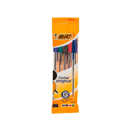 BIC Bolígrafo Cristal Original, Punta 1mm, Tinta Aceite, Trazo 0.4mm, Pack de 5 Unidades Colores Surtidos (2 Azul, 1 Negro, 1 Rojo, 1 Verde)