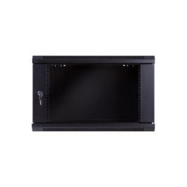 MicroConnect Armario mural de 19" 6HU, Fondo 450mm, Negro, de acero con puerta de cristal templado. Montado.