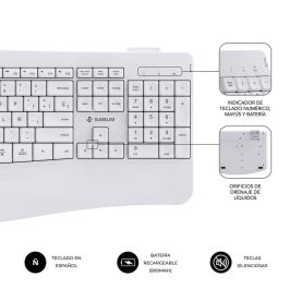 Subblim SUBKBC-DCOPW1 Teclado y Ratón Inalámbrico Ergonómico Combo Dual Office Prowave, BT+USB, Recargable, Silencioso, Blanco