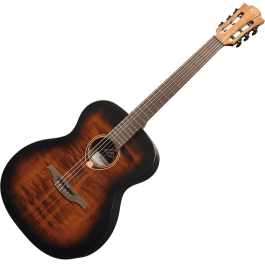 LAG Guitarra Acústica Nylon Auditorium Black & Brown Satinada Abeto Engelmann Macizo