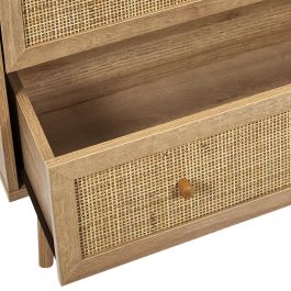 Home Deco Factory Cómoda 3 Cajones Bali, Madera y Ratán, Estilo Balinés, 90x39x79 cm