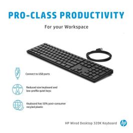 HP 320K Teclado con Cable USB para Escritorio | Cómodo, Fiable y Diseñado para Productividad Profesional Óptima