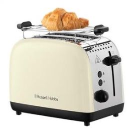 Russell Hobbs 26551-56 Tostador Colours Plus Crema con Ranuras Anchas, Función Levantar y Ver y Calientapanecillos