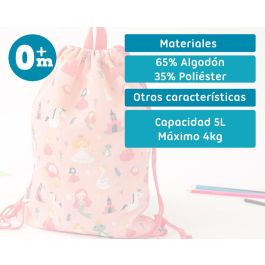 KioKids Bolsa de Almuerzo Rosa de Algodón y Poliéster para Guardería y Colegio, 5 Litros