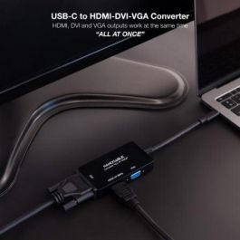 Nanocable 10.16.4301-ALL Conversor USB-C a HDMI/DVI-I/VGA, DisplayPort Alt Mode, Salidas Simultáneas, 4K@60Hz, 20cm, Negro