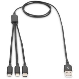 Digitus LAK 3in1 Cable de carga USB-A a USB-C, Lightning, MicroUSB, 1m, Negro, 10W
