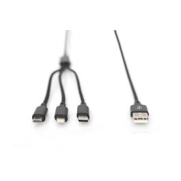 Digitus LAK 3in1 USB A + Lightning + MicroUSB a USB C, Cable de Carga 1m, Negro
