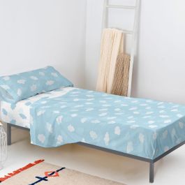 Juego de Sábanas HappyFriday Basic Kids Clouds Azul Cama de 105 180 x 270 cm 2 Piezas