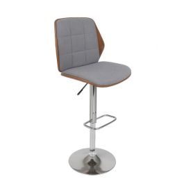 DKD Home Decor Taburete Moderno Ajustable Gris Marrón Cromado con Asiento de PU y Base de Nogal, Medidas 50x52x121 cm, Altura Asiento 83 cm