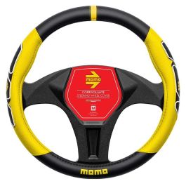 Momo MOMLSWC0FUNBY Funda de Volante Fun Black-Yellow Poliuretano 38-39 cm Universal Deportivo para Coche con Agarre Firme y Confort