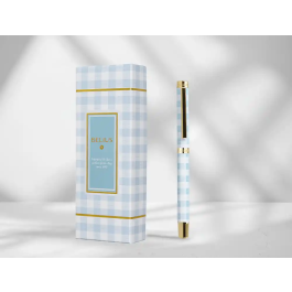 Belius Roller Pen Picnic Collection, Aluminio Azul Celeste Dorado, Tinta Negra 0.7 mm, Caja de Diseño