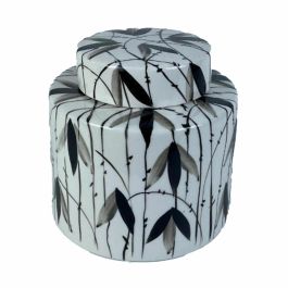 DKD Home Decor Tibor Oriental de Porcelana Blanco y Negro con Diseño de Hojas 17x16x17 cm Precio: 28.58999979. SKU: S3039987