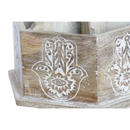 DKD Home Decor Portamandos Giratorio Indio Hamsa Marrón de Madera de Mango Decapé 20x20x20 cm