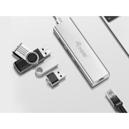 EQUIP Adaptador USB-C a RJ45 Gigabit (10/100/1000 Mbps) y 3 Puertos USB 3.0, Cable 0.15m