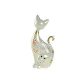 DKD Home Decor Figura de Gato Shabby de Resina Verde Beige 5.5 x 23 x 10 cm (4 Unidades)