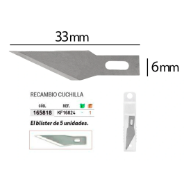 Q-connect Repuesto Bisturí Compatible KF00289 Blister 5 Unidades Cuchillas Acero 6mm
