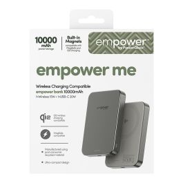 PanzerGlass Empower Bank Cargador Portátil 10000mAh con Carga Inalámbrica 15W y Rápida 20W, USB-C, Color Titanio, Aluminio Reciclado, 70 x 102 x 14.3 mm