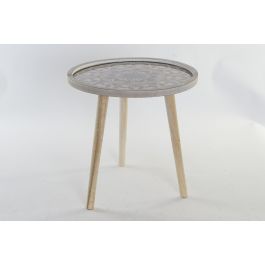 DKD Home Decor Mesita Auxiliar Colonial Estilo Marroquí Madera MDF Natural Negro para Salón Dormitorio Desmontable 40x40x41 cm