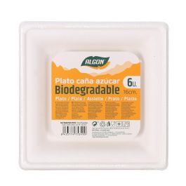 Set de 6 Platos Biodegradables Cuadrados 16 cm Algon (24 Unidades)