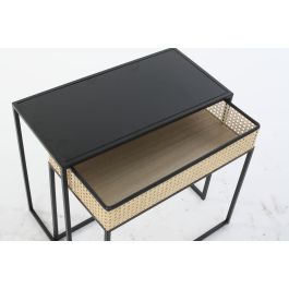 DKD Home Decor Mesa Centro Moderno Negro Natural Ratán Metal Set 2 Piezas 30x50x60 cm