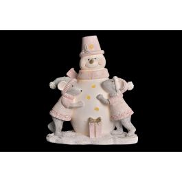 DKD Home Decor Figura Decoración Navidad Fantasía LED Resina Rosa Blanco Gris 15.5cm Alto (10.5x14.5cm) Funciona con Pilas LR44