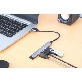 MANHATTAN 168427 Hub USB-A 4 Puertos (3x USB 2.0, 1x USB 3.2 Gen 1) hasta 5000 Mbit/s, Gris Aluminio