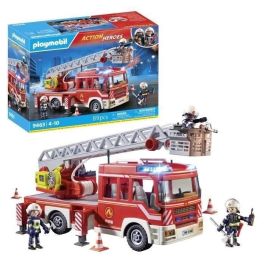 Playmobil 9463 Camión de Bomberos con Escalera, luces y sonidos, cabina para 4 personajes, compatible con módulo RC y bomba de agua 9468, para niños +4 años