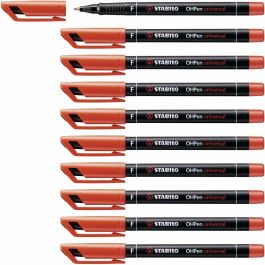 Stabilo Marcador Permanente Universal OHPen Punta Fina 0.7 mm Rojo - Ideal para Superficies Lisas - Caja 10 Unidades