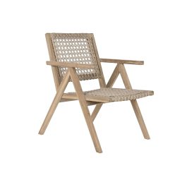 DKD Home Decor Indo 1c25 Sillón de Teca y Fibra Trenzado a Mano Natural, 60x70x82 cm, Asiento 41 cm (Pack de 2)