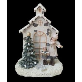 DKD Home Decor Figura de Navidad Tradicional Casa LED con Pilas Lr44 Resina Multicolor 9x21x16.5cm Paquete de 2 Unidades