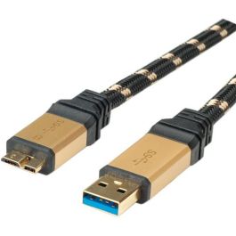 ROLINE 11.02.8878 Cable USB A a Micro-B, USB 3.2 Gen 1, 0.8m, Negro/Oro