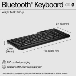 HP Wireless Bluetooth keyboard with full numpad, supports 3 devices, up to 24 months battery life, compatible with multiple OS.