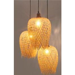DKD Home Decor Lámpara Techo Colgante Tropical de Ratán y Bambú Marrón Claro Negro, 3 Luces E27, Max 50W, 94cm Alto