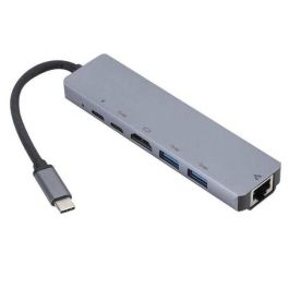 eSTUFF Hub Móvil 6 en 1 USB-C para Laptop – Expansión de Puertos Compacta para Oficina y Hogar